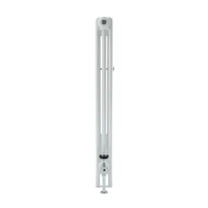 Side view of a white Florence 3 Column 1000mm steel column radiator with a chrome valve and pipe at the base, on a white background.