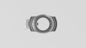 Top-down view of the ATDSV4 Depth Stop, a silver metal ring collar marked DS and AT with a knurled thumbscrew, on a plain grey background.
