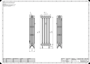 Technical drawing: Mercury 4 Column 860mm cast iron radiator