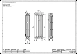 Technical drawing: Mercury 4 Column 860mm cast iron radiator