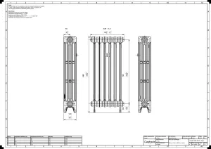 Technical drawing: Mercury 4 Column 860mm cast iron radiator