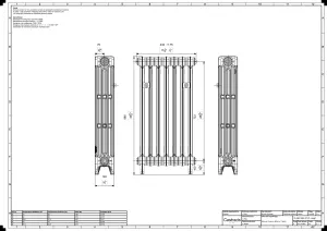 Technical drawing: Mercury 4 Column 860mm cast iron radiator