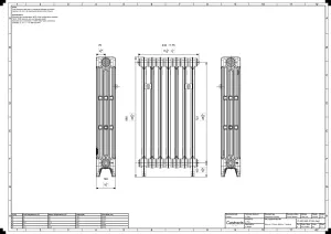 Technical drawing: Mercury 4 Column 860mm cast iron radiator