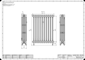Technical drawing: Mercury 4 Column 860mm cast iron radiator