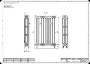 Technical drawing: Mercury 4 Column 860mm cast iron radiator
