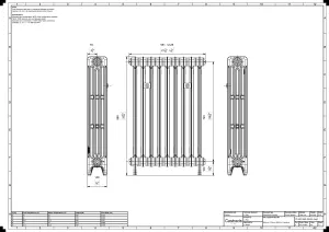 Technical drawing: Mercury 4 Column 860mm cast iron radiator