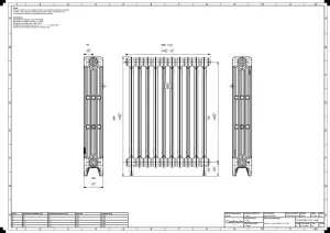 Technical drawing: Mercury 4 Column 860mm cast iron radiator