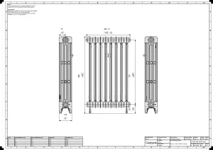 Technical drawing: Mercury 4 Column 860mm cast iron radiator