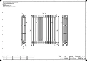 Technical drawing: Mercury 4 Column 860mm cast iron radiator