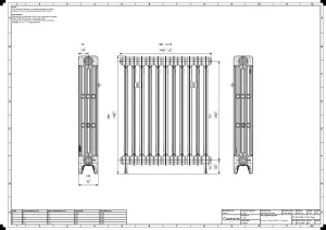Technical drawing: Mercury 4 Column 860mm cast iron radiator