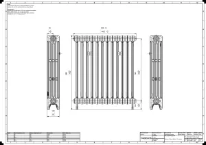 Technical drawing: Mercury 4 Column 860mm cast iron radiator