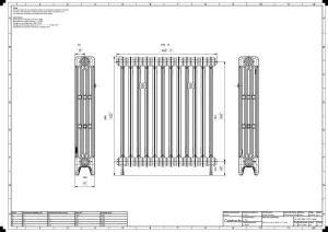Technical drawing: Mercury 4 Column 860mm cast iron radiator