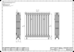 Technical drawing: Mercury 4 Column 860mm cast iron radiator