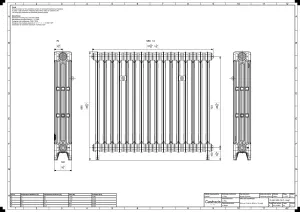 Technical drawing: Mercury 4 Column 860mm cast iron radiator