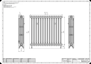 Technical drawing: Mercury 4 Column 860mm cast iron radiator