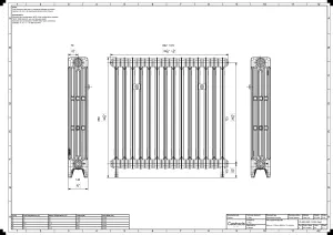 Technical drawing: Mercury 4 Column 860mm cast iron radiator