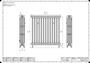 Technical drawing: Mercury 4 Column 860mm cast iron radiator