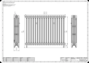 Technical drawing: Mercury 4 Column 860mm cast iron radiator