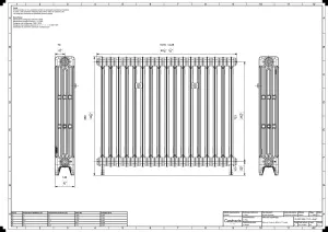 Technical drawing: Mercury 4 Column 860mm cast iron radiator