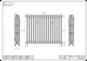 Technical drawing: Mercury 4 Column 860mm cast iron radiator