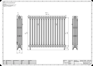 Technical drawing: Mercury 4 Column 860mm cast iron radiator