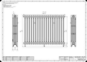 Technical drawing: Mercury 4 Column 860mm cast iron radiator