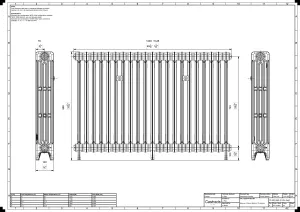Technical drawing: Mercury 4 Column 860mm cast iron radiator