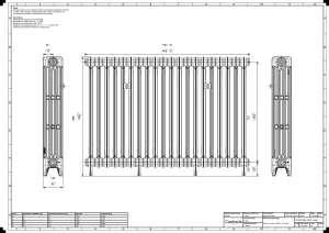 Technical drawing: Mercury 4 Column 860mm cast iron radiator