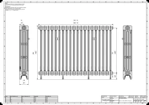 Technical drawing: Mercury 4 Column 860mm cast iron radiator