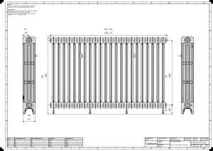 Technical drawing: Mercury 4 Column 860mm cast iron radiator