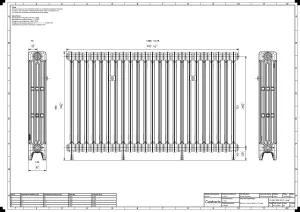 Technical drawing: Mercury 4 Column 860mm cast iron radiator
