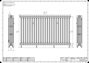 Technical drawing: Mercury 4 Column 860mm cast iron radiator