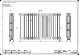 Technical drawing: Mercury 4 Column 860mm cast iron radiator