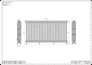 Technical drawing: Mercury 4 Column 860mm cast iron radiator