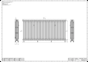 Technical drawing: Mercury 4 Column 860mm cast iron radiator
