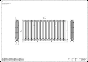 Technical drawing: Mercury 4 Column 860mm cast iron radiator
