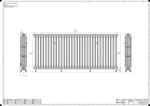 Technical drawing: Mercury 4 Column 860mm cast iron radiator