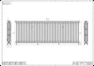 Technical drawing: Mercury 4 Column 860mm cast iron radiator