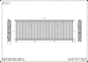 Technical drawing: Mercury 4 Column 860mm cast iron radiator