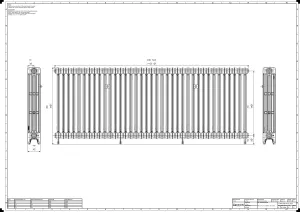 Technical drawing: Mercury 4 Column 860mm cast iron radiator