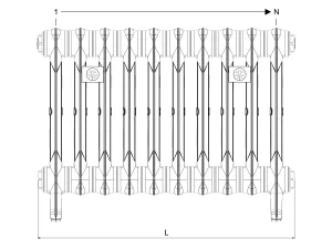 Technical drawing: Mercury 2 Column 460mm cast iron radiator