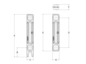 Technical drawing: Mercury 2 Column 460mm cast iron radiator