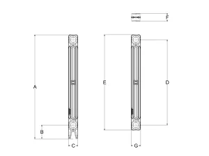 Technical drawing: Mercury 2 Column 760mm cast iron radiator