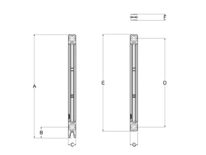 Technical drawing: Mercury 2 Column 960mm cast iron radiator
