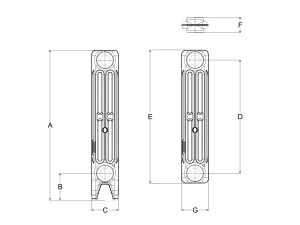 Technical drawing: Mercury 3 Column 560mm cast iron radiator