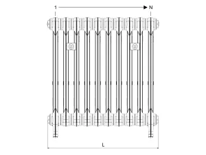 Technical drawing: Mercury 3 Column 660mm cast iron radiator