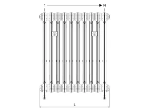 Technical drawing: Mercury 3 Column 760mm cast iron radiator