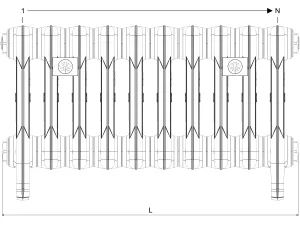 Technical drawing: Mercury 4 Column 360mm cast iron radiator