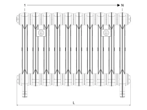 Technical drawing: Mercury 4 Column 460mm cast iron radiator