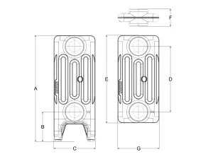 Technical drawing: Mercury 4 Column 360mm cast iron radiator